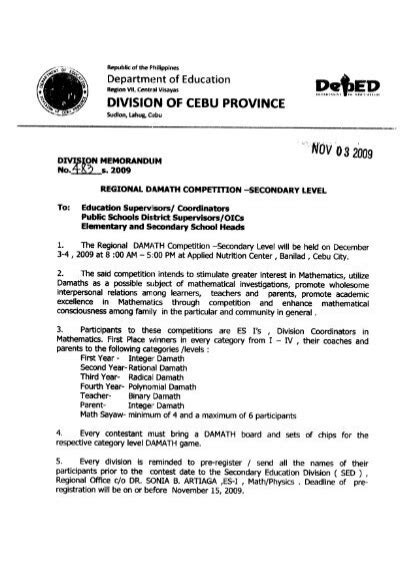 division memo cebu province|Republic of the Philippines Department of Education.